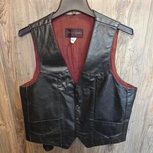 Hillside Black Leather Vest Snap Button Western Motorcycle Size 44 - Made in USA